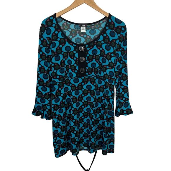 Cocomo Top Psychedelic Print Groovy 70s Womens Size XL Tie Waist Flutter Sleeves - Picture 1 of 7